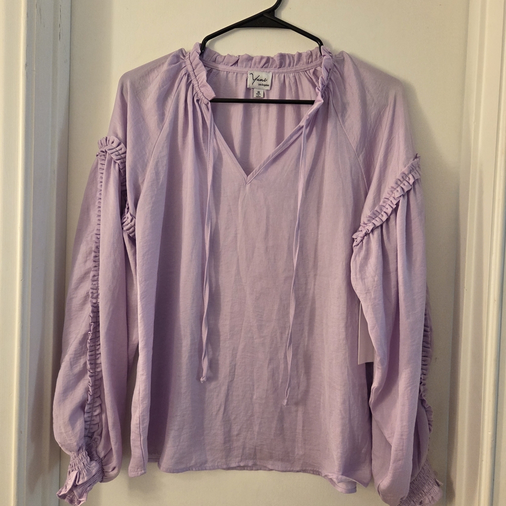 Yuni Los Angeles Lavender Ruffle Sleeve Blouse Size Small